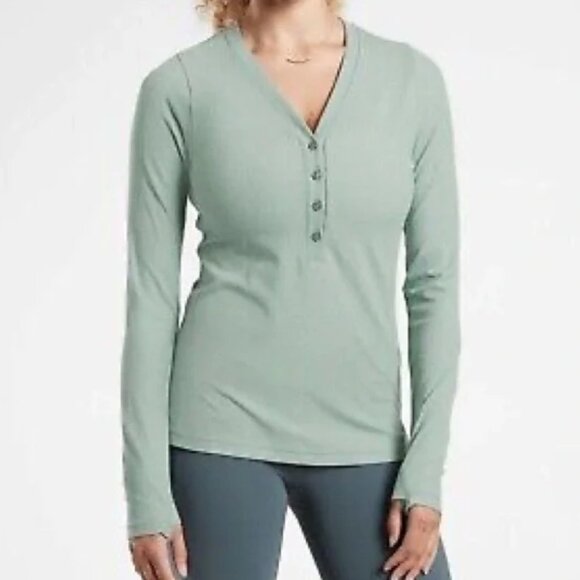 Athleta Uptempo Ribbed Henley Top M - Picture 1 of 8